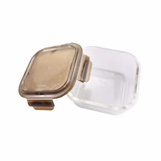 Recipiente de alimentos quadrado seguro para micro-ondas de 520ml em vidro de borosilicato Bento lancheira com tampa inteligente