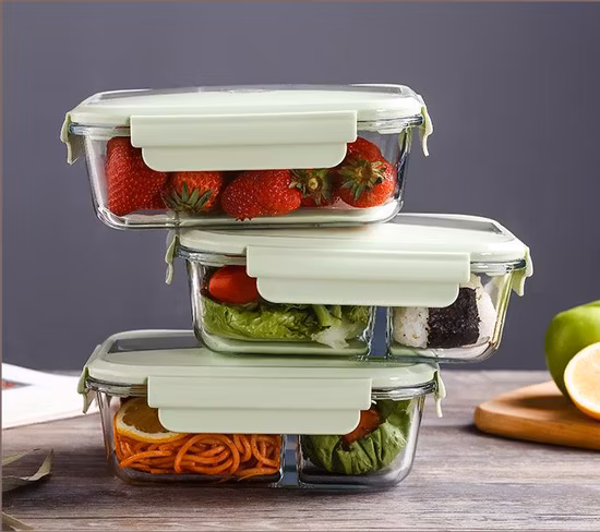 Recipientes de vidro herméticos para armazenamento de alimentos, sem BPA, recipientes de preparação de refeições de vidro, lancheiras de vidro com tampas de bambu ou PP