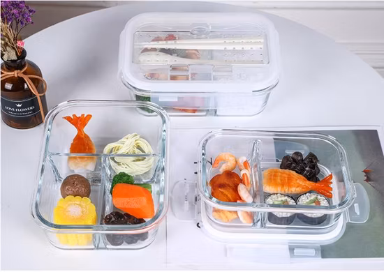 Recipientes de preparação de refeições de vidro de borosilicato de vidro superior com 3 compartimentos Recipiente de alimentos Bento Box