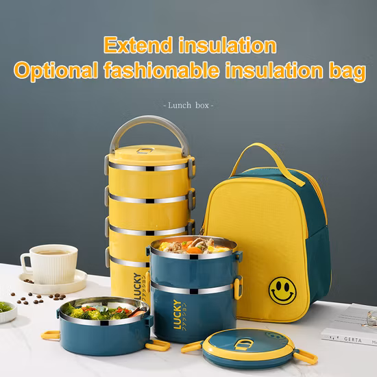 Lancheira isolada de recipiente redondo de 2/3/4 camadas com alça